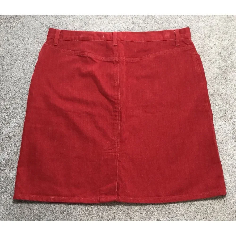 Vintage‎ Tommy Hilfiger Red Jean Skirt Women's Faux Suede 36" Waist Size 16 - Picture 10 of 14